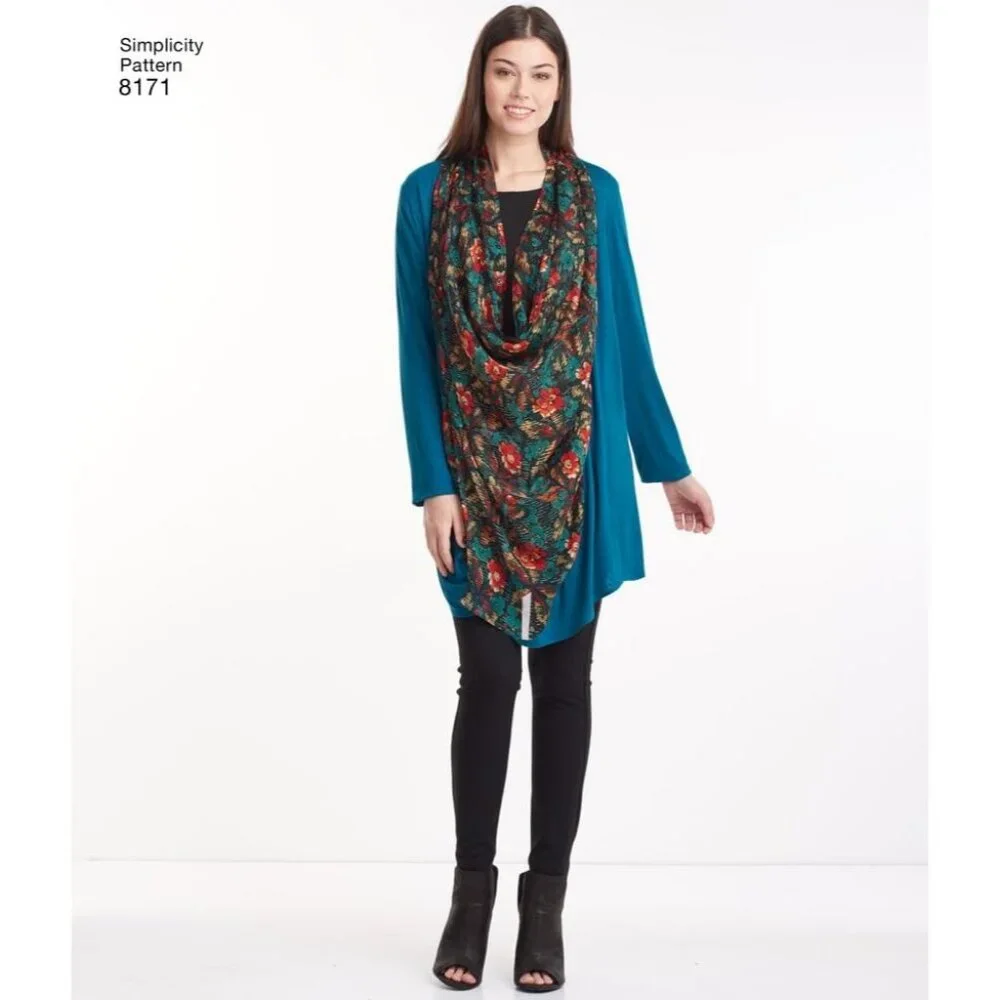 Misses Knit Cardigan Vest Pattern Draped Front Collar Simplicity‎ 8171 XXS-XXL